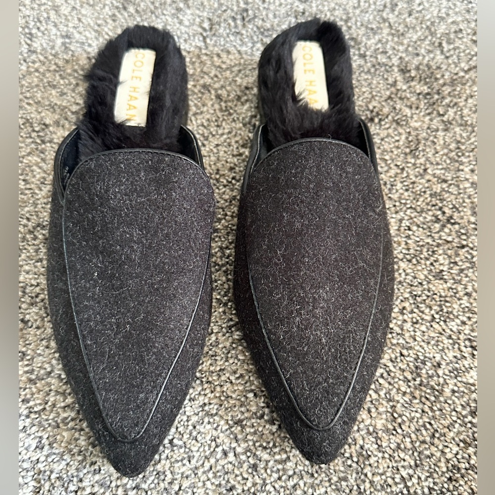 Cole Haan Woman’s Piper Faux Fur Lined Mules - Size 6B - Black Wool - NWO Box